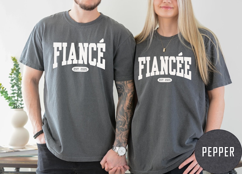 Comfort Colors® Custom Fiance  and Fiancee  Shirt, Personalized Engagement T-shirt, Future Mr. and Mrs., Engagement Gift, Gift for Fiancee, Anniversary Gift, Couple Gift, Matching Couple Shirt.