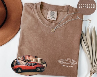 Custom Car Outline Comfort Colors Shirt Custom Outline Vehicle T-shirt Line Art Crewneck Personalized Father's Day Gift Custom Line Art Tee