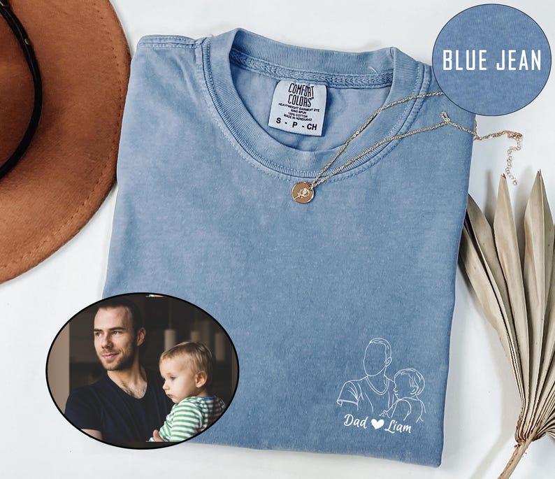 Custom Photo Shirt Comfort Colors, Custom Photo T-shirt for Dad, Father's Day Shirt, Personalized Dad Portrait Shirt, Dad Birthday Gifts, Custom Line art Shirt, Gift from Daughter, Gift from Boy, Gift for Husband, Fathers day Gifts, New Dad Gift, Father in Law Gifts, Custom Outline Crewneck