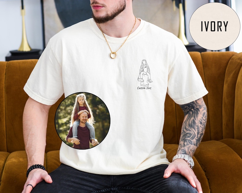 Custom Photo Shirt Comfort Colors, Custom Photo T-shirt for Dad, Father's Day Shirt, Personalized Dad Portrait Shirt, Dad Birthday Gifts, Custom Line art Shirt, Gift from Daughter, Gift from Boy, Gift for Husband, Fathers day Gifts, New Dad Gift, Father in Law Gifts, Custom Outline Crewneck