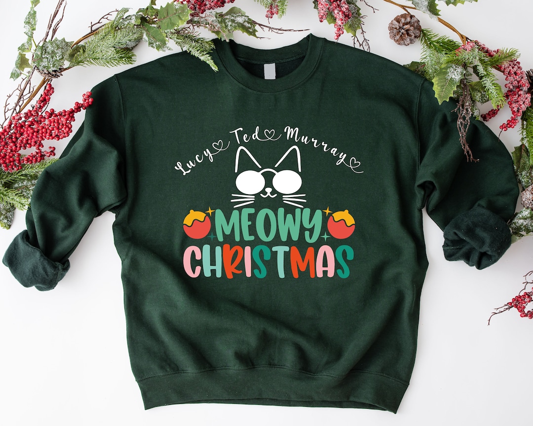 Custom Cat Christmas Sweatshirt Funny Cat Sweater Meowy Christmas