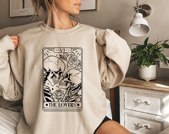 Skeleton Lovers Valentine Days Sweater Lovers Tarot Card Couple Shirt Valentine Days Gift Christmas Gift for Couples Cute Party Sweatshirt