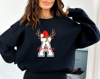 Custom Christmas Sweatshirt with Name Xmas Family Matching Initial Crewneck Personalized Christmas Couple Shirt Xmas Group Tee