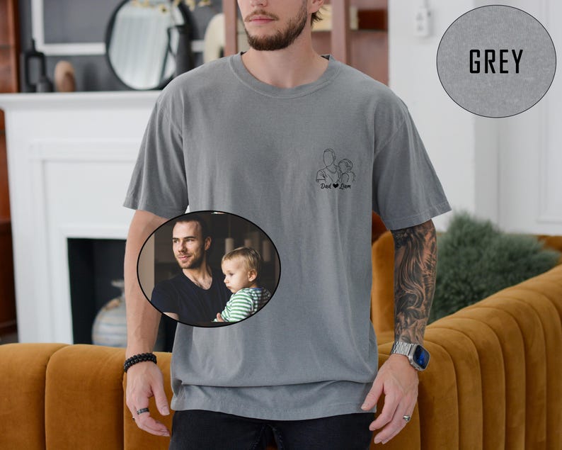 Custom Photo Shirt Comfort Colors, Custom Photo T-shirt for Dad, Father's Day Shirt, Personalized Dad Portrait Shirt, Dad Birthday Gifts, Custom Line art Shirt, Gift from Daughter, Gift from Boy, Gift for Husband, Fathers day Gifts, New Dad Gift, Father in Law Gifts, Custom Outline Crewneck