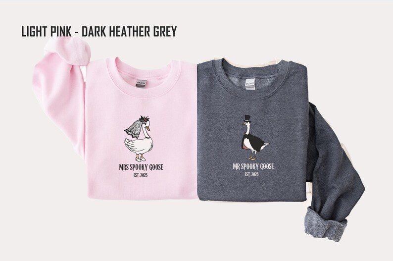 Our "MR & MRS SILLY GOOSE" matching sweatshirts are the perfect way to celebrate love with a side of humor. Featuring hand-drawn, adorable geese (complete with veil and all!) and the cute title “Silly Goose,” these cozy sweaters are sure to bring smiles wherever you go.