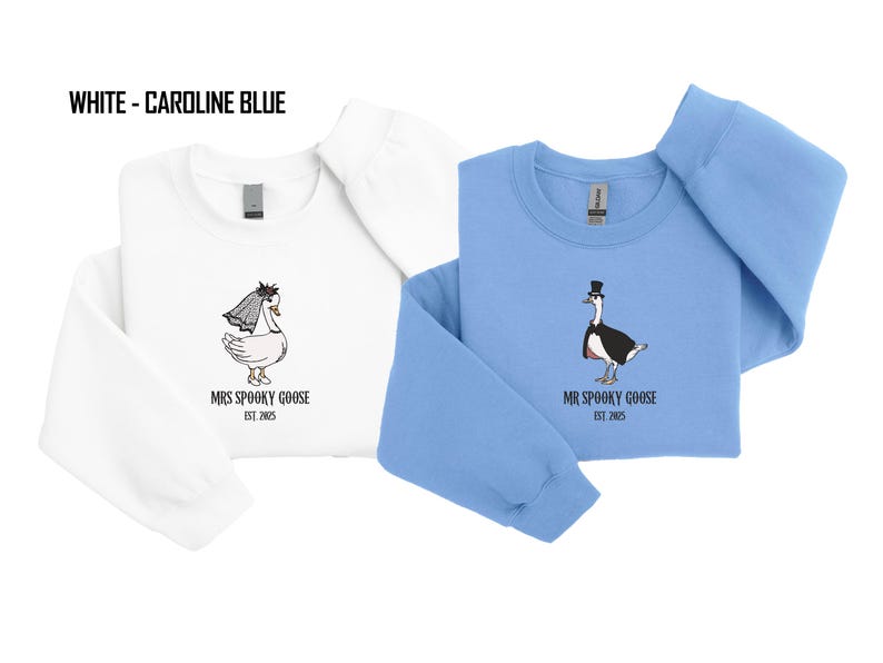 Our "MR & MRS SILLY GOOSE" matching sweatshirts are the perfect way to celebrate love with a side of humor. Featuring hand-drawn, adorable geese (complete with veil and all!) and the cute title “Silly Goose,” these cozy sweaters are sure to bring smiles wherever you go.