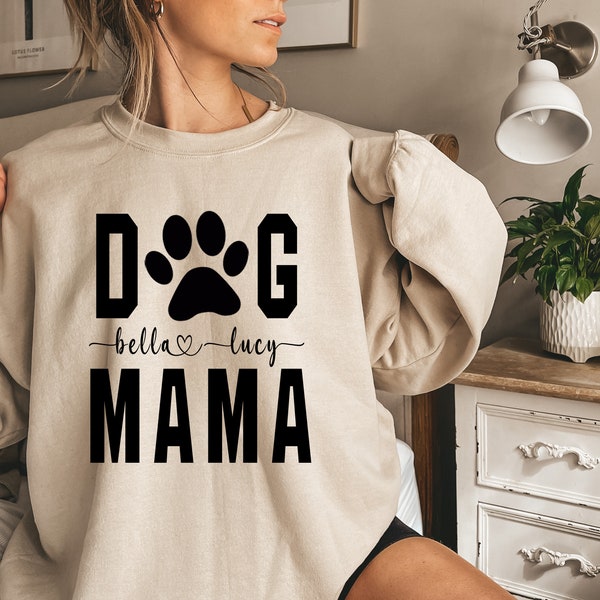 Custom Dog Mama Sweatshirt with Dog Name Personalized Dog Shirt Gift for Pet Lover Sweater