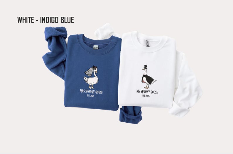 Our "MR & MRS SILLY GOOSE" matching sweatshirts are the perfect way to celebrate love with a side of humor. Featuring hand-drawn, adorable geese (complete with veil and all!) and the cute title “Silly Goose,” these cozy sweaters are sure to bring smiles wherever you go.