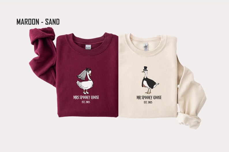 Our "MR & MRS SILLY GOOSE" matching sweatshirts are the perfect way to celebrate love with a side of humor. Featuring hand-drawn, adorable geese (complete with veil and all!) and the cute title “Silly Goose,” these cozy sweaters are sure to bring smiles wherever you go.