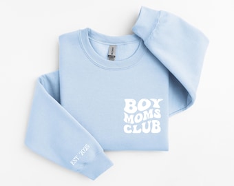 Custom Boy Moms Club Sweatshirt, Custom Mama Sweater with Name or Est, Mother's Day Gift, New Boy Mom Gift, Birthday Gift, Boy Mama Xmas Tee