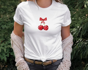 Cherry Coquette Baby Tee, Cherry Shirt, Cherry Graphic Tee, Coquette Cherry Lover Gift, Y2K Style Baby Tee, Retro Cherries Tee, Summer Tee