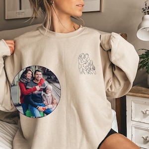 Custom Family Portrait Sweatshirt Outline Photo T-shirt Line Art Crewneck Custom Portrait from Photo Custom Line Art Tee Outline Photo Shirt