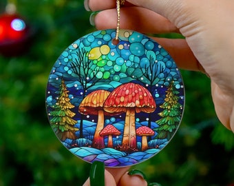 Mushroom Ornament, Retro Christmas Mushroom Ornament, Vintage Stained Glass Christmas Mushroom Ornaments Decor