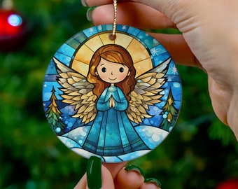 Christmas Angel Ornament, 2023 Christmas Decoration, Holiday Gift Idea, Heirloom Keepsake, Round Ceramic, Gift Exchange, Xmas Tree