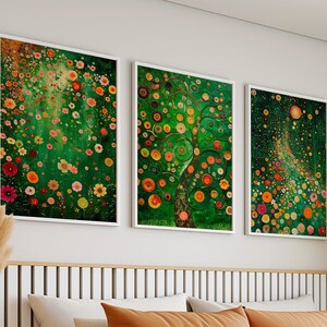 Ensemble de peintures à l'huile Klimt Flower : oeuvre d'art murale Cottagecore (téléchargement numérique)