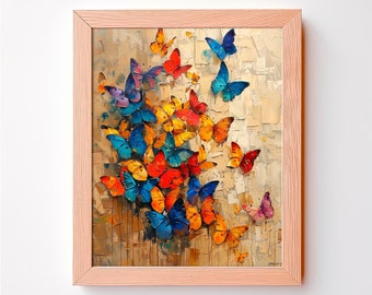 Butterfly Oil Painting Large Wall Art, Cottagecore Decor Textured Wall Art, Mid Century Modern Van Gogh Print Monet Poster Monarch Butterfly