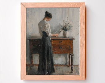 Antique Portrait Woman Reading: Vintage Bedroom Wall Art (Digital Download)