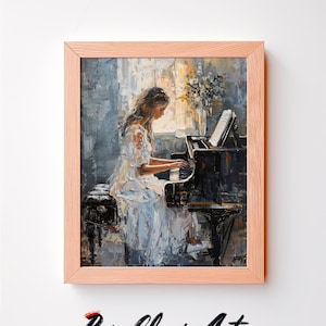 Antique Portrait Woman Playing Piano| Vintage Print Music Wall Decor Digital PRINTABLE