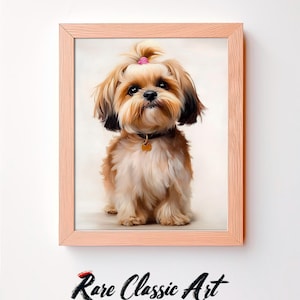 Original Shih Tzu Portrait Painting, Cute Dog Memorial Portrait, Pet Portrait Loss Gift, Cottagecore Decor, Wall Art PNG