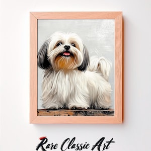 Original Shih Tzu Portrait Painting, Cute Dog Memorial Portrait, Pet Portrait Loss Gift, Cottagecore Decor, Wall Art PNG