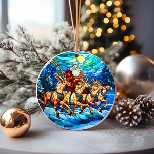 Round Christmas Sublimation Designs, Stained Glass Retro Christmas Round Ornament 2023, door hanger, 5 Sublimation PNGs image 6