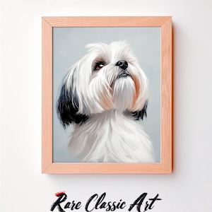 Original Shih Tzu Portrait Painting, Cute Dog Memorial Portrait, Pet Portrait Loss Gift, Cottagecore Decor, Wall Art PNG