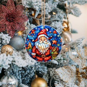 Round Christmas Sublimation Designs, Stained Glass Retro Christmas Round Ornament 2023, door hanger, 5 Sublimation PNGs image 3