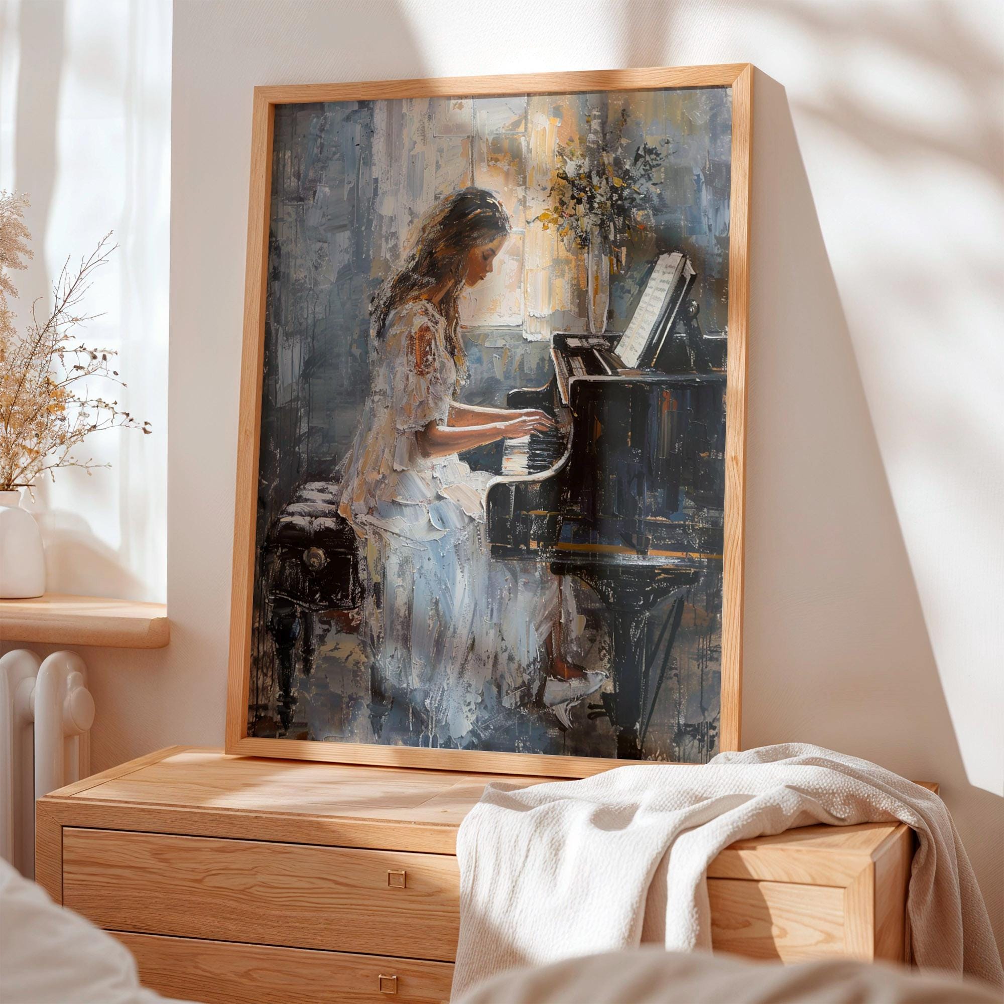 Antique Portrait Woman Playing Piano| Vintage Print Music Wall Decor ...