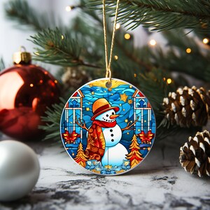 Round Christmas Sublimation Designs, Stained Glass Retro Christmas Round Ornament 2023, door hanger, 5 Sublimation PNGs image 5