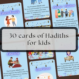 Cartões de hadith para crianças, flashcards islâmicos, atividades de Ramadã para crianças, crianças muçulmanas, dua, hadith, dhikr, presente de eid para crianças, aprendizagem islâmica