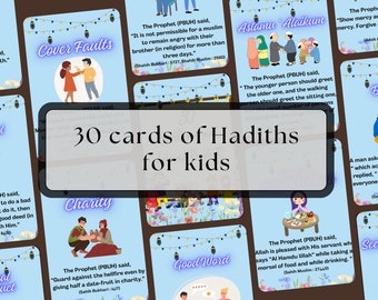 Hadith cards for kids, Islamic flashcards, Ramadan activities for kids, Muslim kids, dua, hadith, dhikr, eid gift for kids, Islamic learning