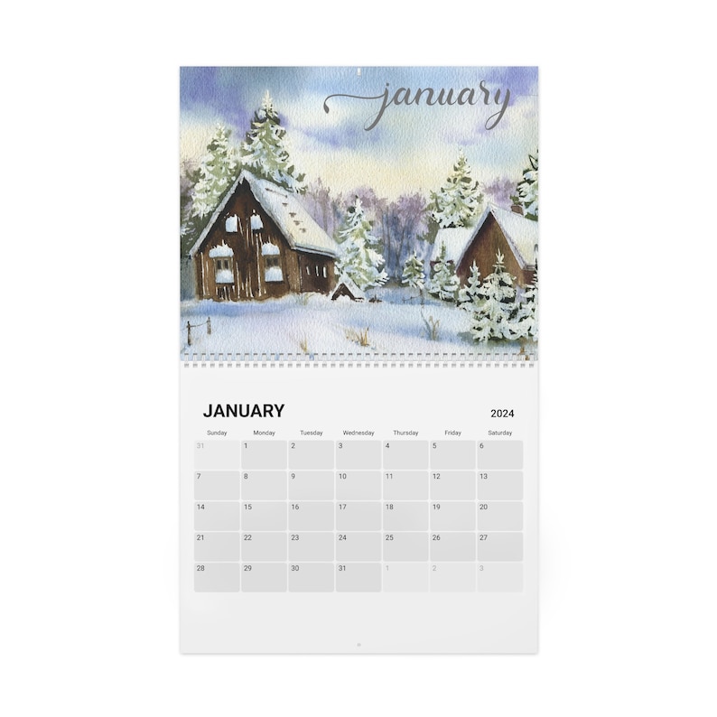 Watercolor 2024 Calendar 2024 Yearly Calendar Seasonal Etsy