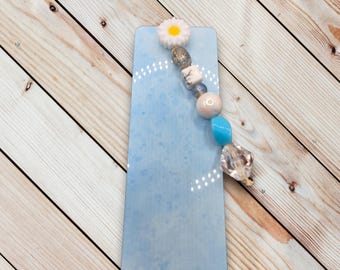 Blue Beaded Metal Bookmark, Handmade Bookmarks for Book Lovers, Unique Keychain Gifts, Bookmark Supplies