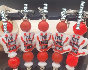 True Crime Junkie Keychain: Silicone Beaded Wristlet Bag Tag