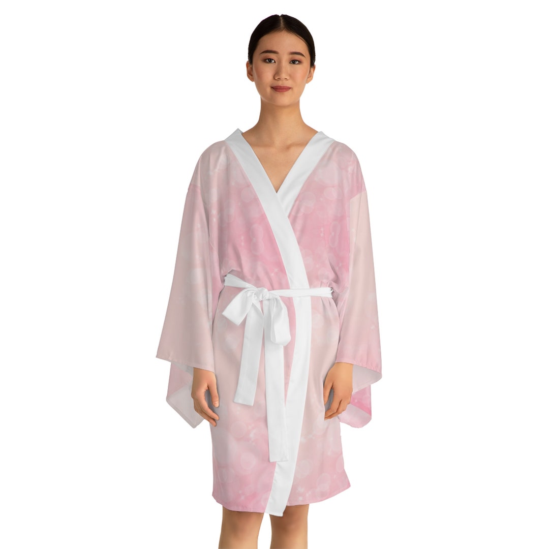 Long Sleeve Kimono Robe AOP Silky Bathrobe Soft Pink Etsy