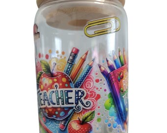 Teacher Libby Glass Can, 16oz Teacher Gift, Teacher Glass Wrap, Teacher Appreciation, Sublimation Design, Custom Teacher Gift, Mother&#39;s Day
