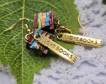 Mini Book Earrings: Handmade Clay Dangle Earrings for Bookworms