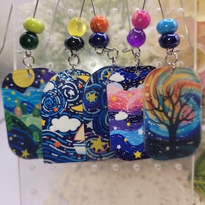 Van Gogh Style Earrings | Nature earrings| Whimsical Dangle Earrings | Large Statement Earrings | Funky Earrings| Colorful Art Earrings