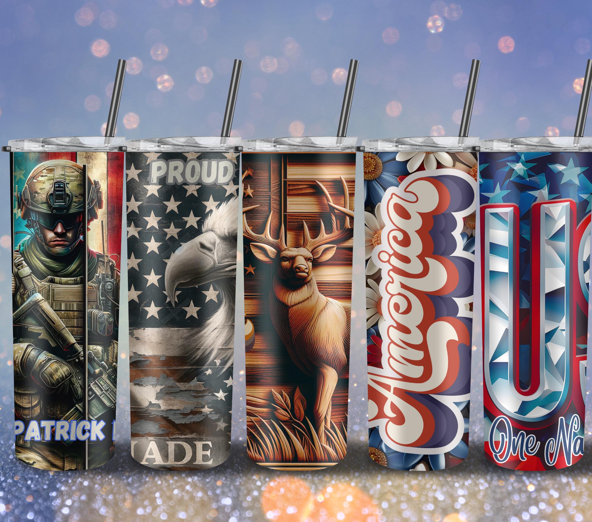 Personalized God Bless America Tumbler, Patriotic 20 oz Skinny Cup, USA Flag Design, 4th of July Gift, Custom Military Tumbler, Pool Cup