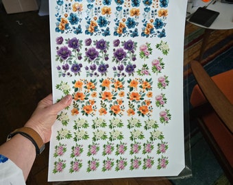 Floral UV DTF Gang Sheet , Stickers, Flower Decals, Printed Decals, Printed Stickers, UV Direct To Film Fragrance Engraver, Perfume Decals