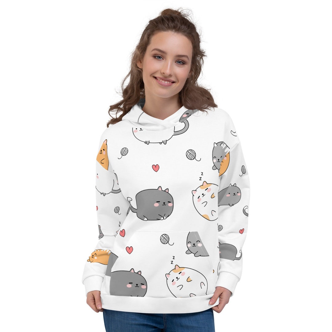 Fat Cat Unisex Hoodie, All Over Print, Sweatshirt, Cute Cats, Cat ...