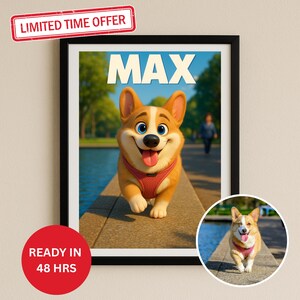 Retrato de perro personalizado de Pixar / Dibujo animado de mascota estilo Disney personalizado a partir de una foto, regalo para mamá y papá perro, adorable arte de pared para amantes de las mascotas