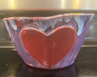 Pottery bowl with heart hand made