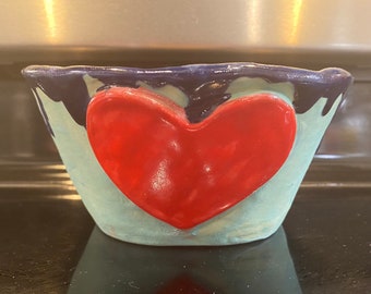 Pottery bowl with heart hand made