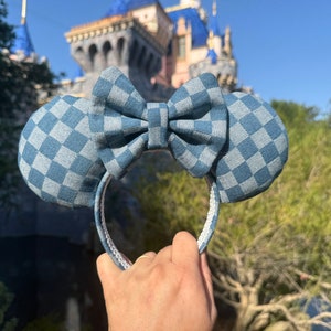 Checkered Ears, Blue Jean Checkered Ears, Blue Jean Ears, Minnie Ears, Denim Ears, Denim Checkered Ears