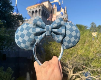Checkered Ears, Blue Jean Checkered Ears, Blue Jean Ears, Minnie Ears, Denim Ears, Denim Checkered Ears