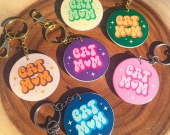Retro Cat Mom Keychain: Handmade Resin Charm
