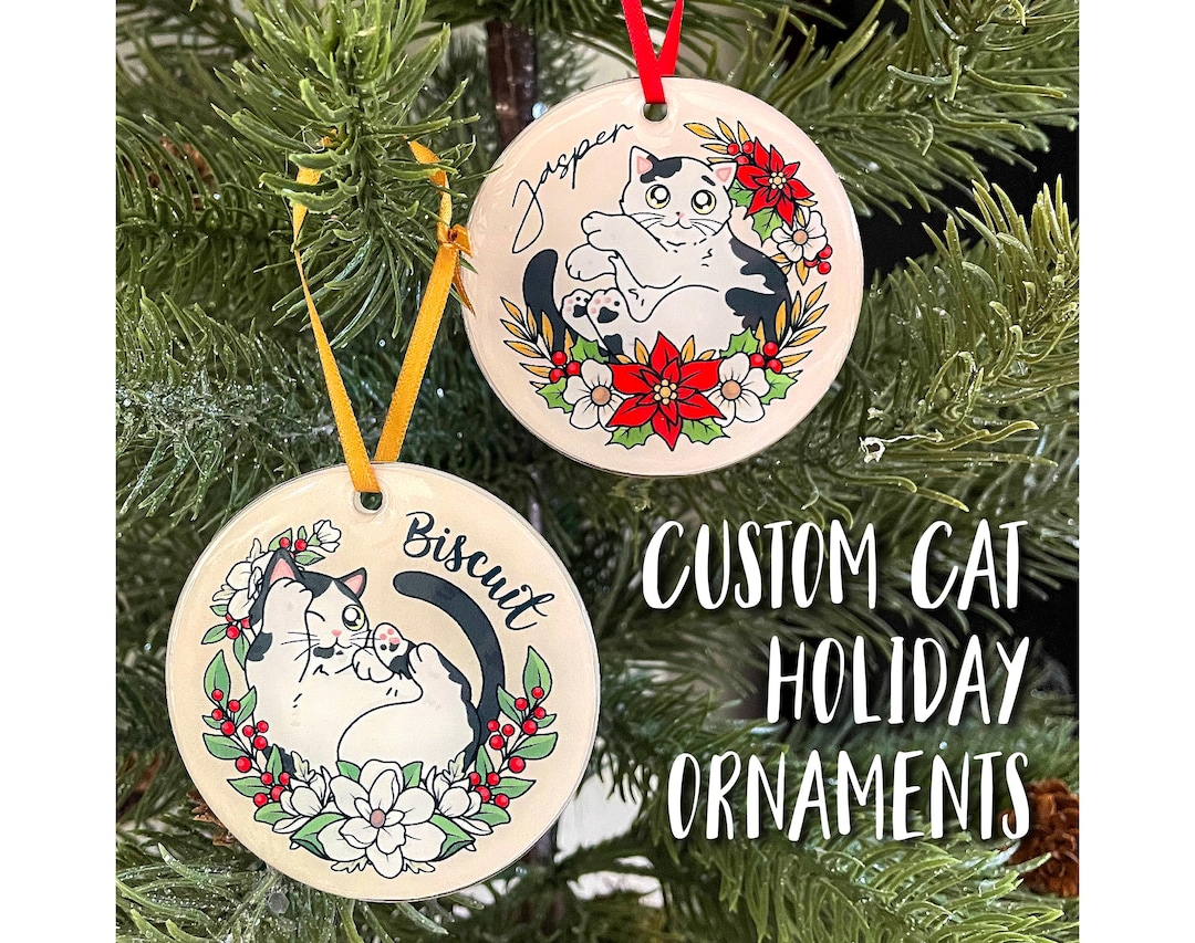 Personalized Cat Ornament, Custom Cat Ornament, Cat Holiday Ornament ...