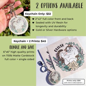 Personalized Cat Keychain with Flowers: Custom Pet Portrait Gift image 6