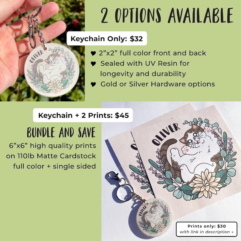 Personalized Cat Keychain with Flowers: Custom Pet Portrait Gift image 6